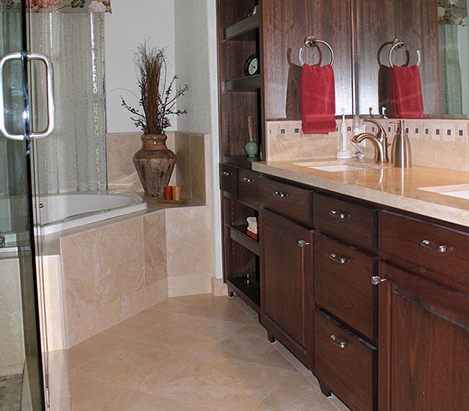 Marble stone tile and countertop in bathroom