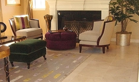 Design and installation of marble tile flooring for Mygrant family, homeowners in Danville, California by Rock Solid Creations.